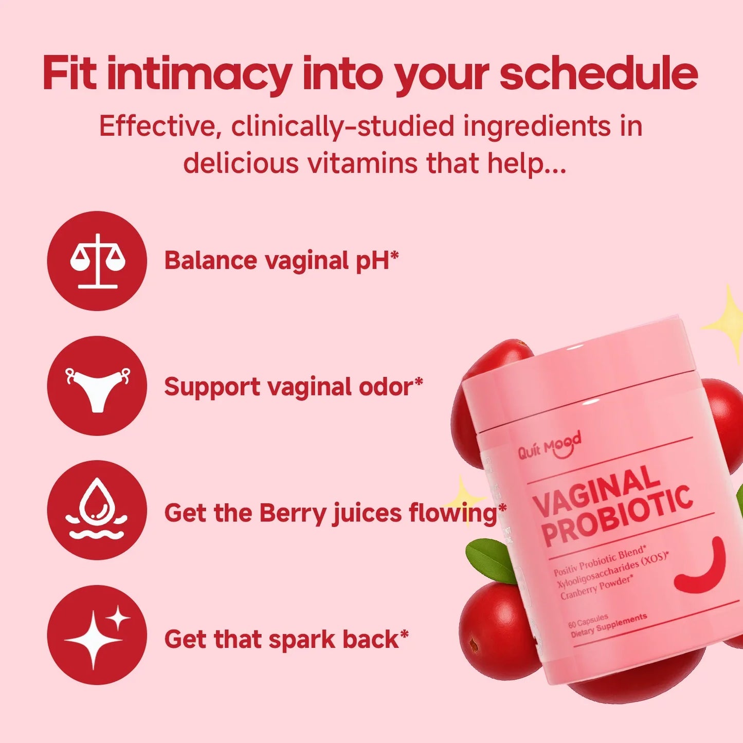 Quitmood Queen's Female-Focused Once-daily Women's complete V- Probiotics for Women - pH Balance, Odor Control, Yeast & Flora