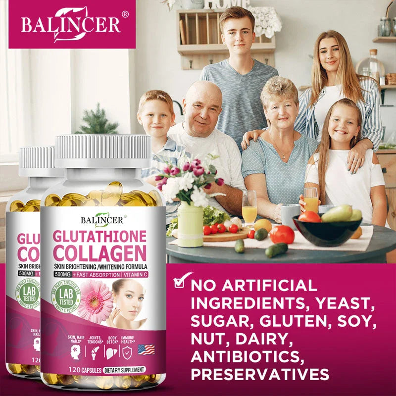 Collagen Capsules,Containing Glutathione,Vitamin C,Help Support Joint Cartilage,Calcium Absorption and Immune System,Skin Health