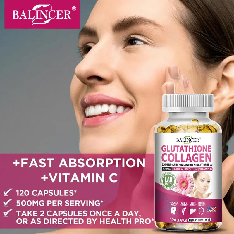 Collagen Capsules,Containing Glutathione,Vitamin C,Help Support Joint Cartilage,Calcium Absorption and Immune System,Skin Health